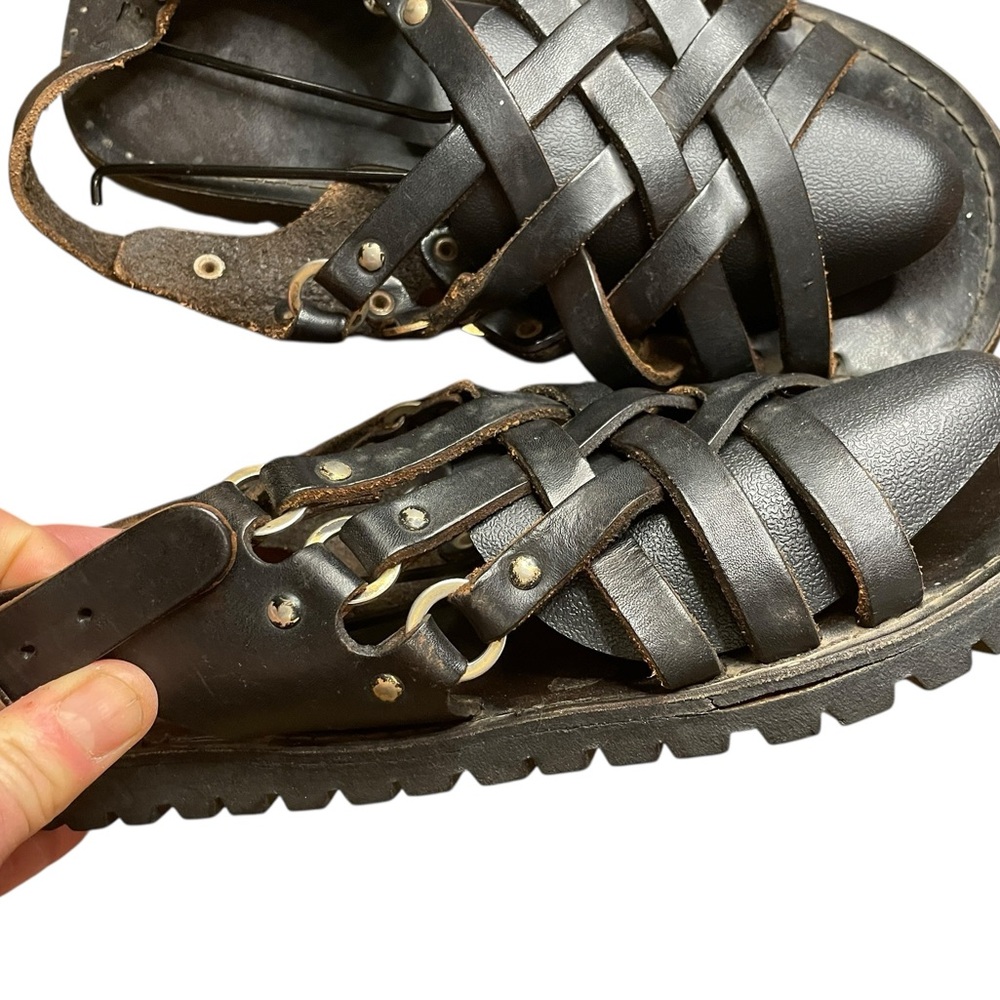 Black Italian Leather Sandals women's sz 10. rugged, well made. FREE SHIPPING - Picture 4 of 9
